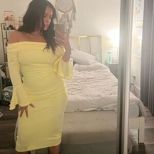 LEMON BARDOT FLARED-SLEEVE MIDI DRESS size 12 US